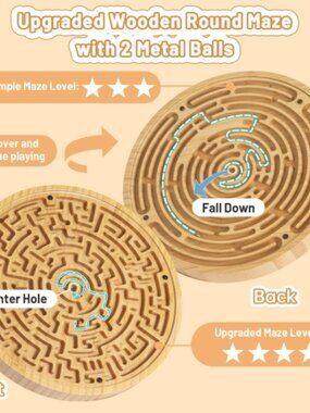 Round Wooden Labyrinth Board, Balance Maze Game All Ages(1 Pack)